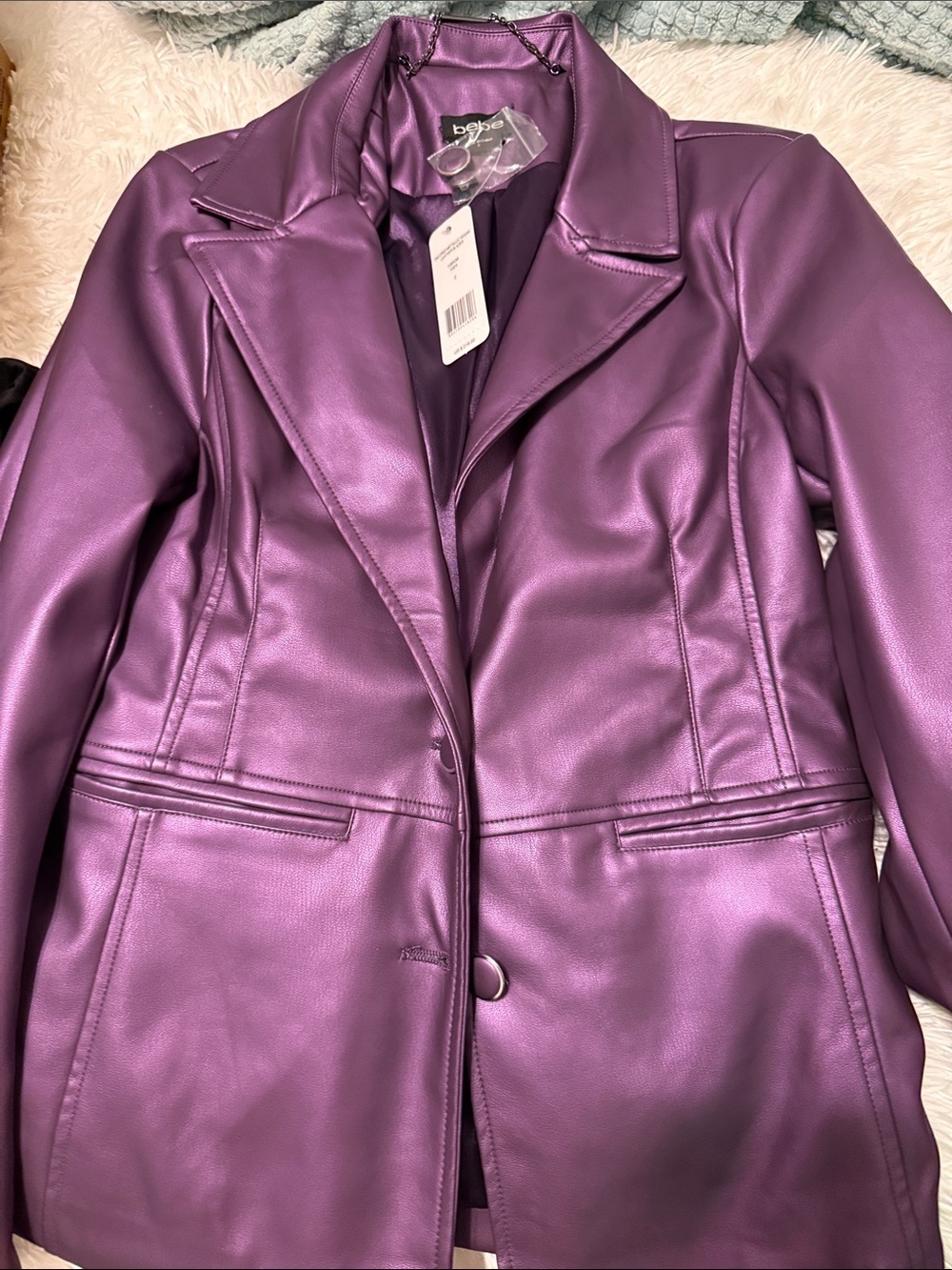 bebe Purple Faux Leather Blazer Jacket
